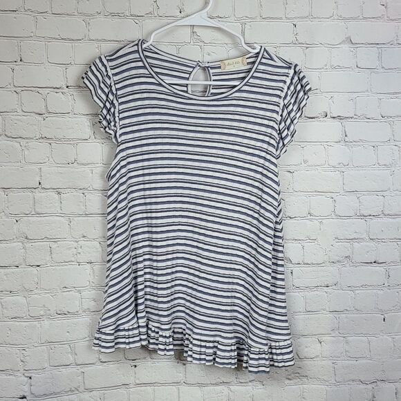 Altar’d State Blue Striped Keyhole Ribbed Knit Top Flutter Sleeve Women's Small - Picture 5 of 6